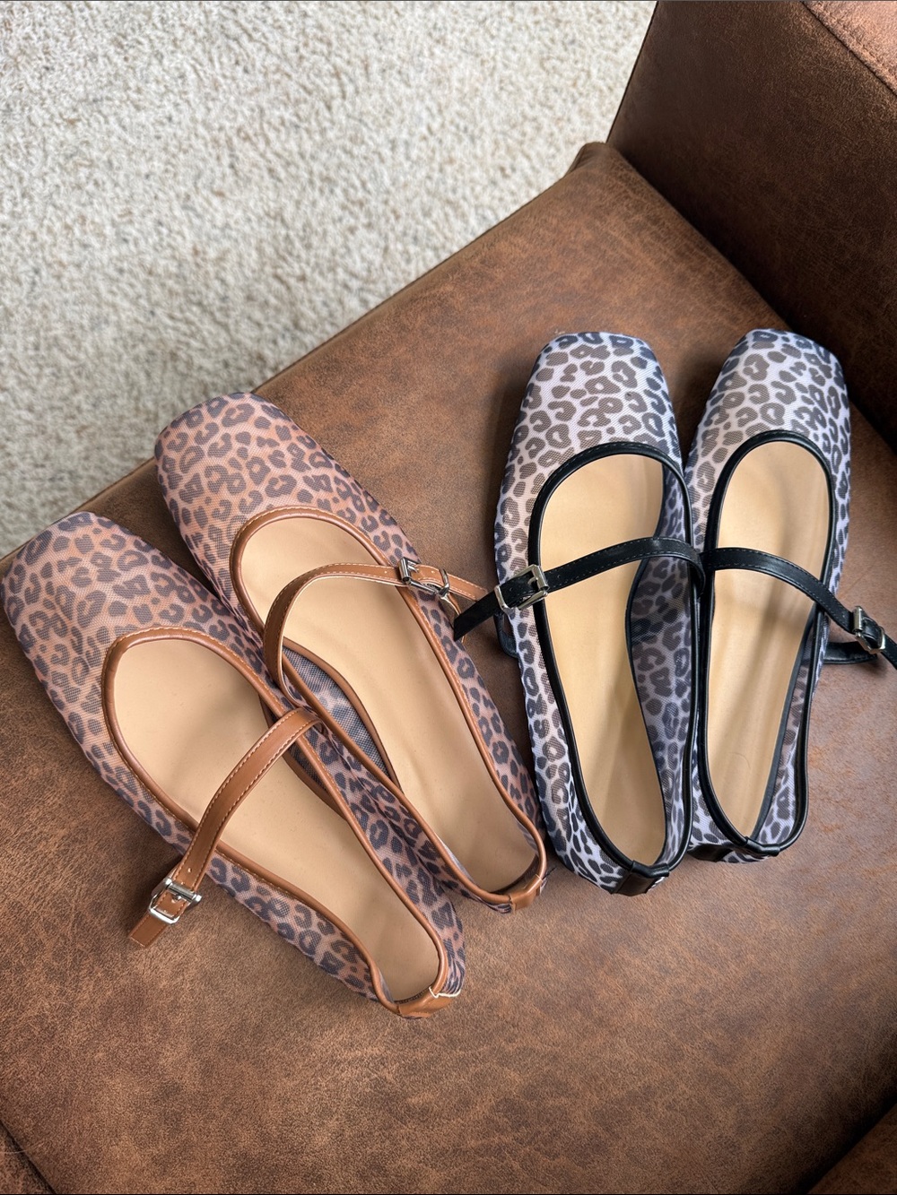 Leopard Print Mary Jane Flats in Brown and black. 2 pairs! Brand new!